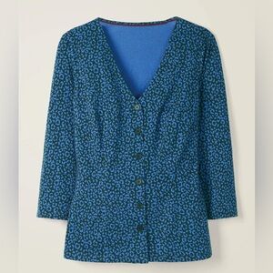 Boden Fleur Jersey Top 3/4 Sleeve Button Front